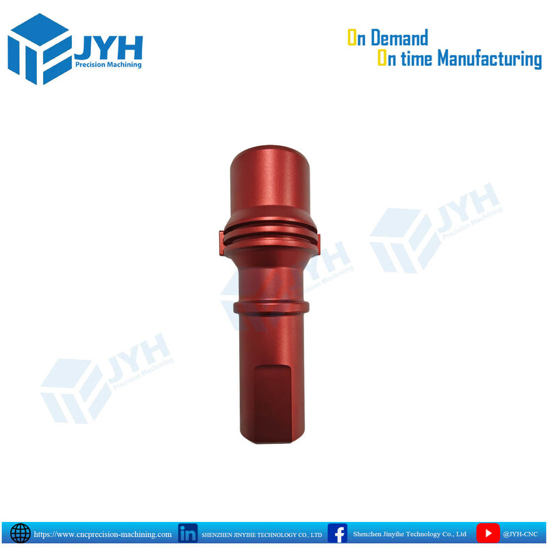 Custom Precision CNC Machined Aluminum Stepped Shaft with Red Anodized Finish and ±0.005 mm Tolerance
